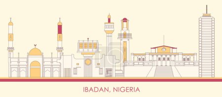 Illustration for Outline Skyline panorama of city of Ibadan, Nigeria- vector illustration - Royalty Free Image