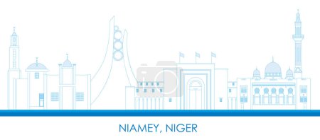 Téléchargez les illustrations : Aperçu panorama Skyline de la ville de Niamey, Niger illustration vectorielle - en licence libre de droit