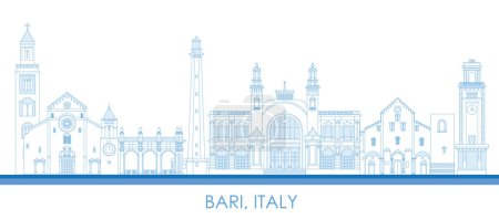 Illustration for Outline Skyline panorama of city of Bari, Italy - vector illustration - Royalty Free Image