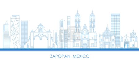 Téléchargez les illustrations : Aperçu panorama Skyline de la ville de Zapopan, Mexique illustration vectorielle - en licence libre de droit