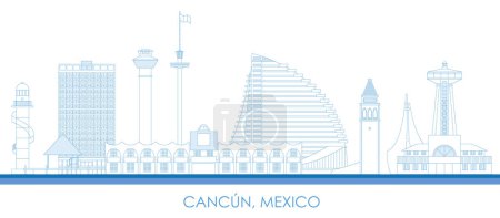 Ilustración de Esquema Skyline panorama de la ciudad de Cancún, México - ilustración vectorial - Imagen libre de derechos