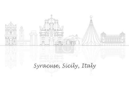 Téléchargez les illustrations : Aperçu du panorama Skyline de la ville de Syracuse, Sicile, Italie illustration vectorielle - en licence libre de droit