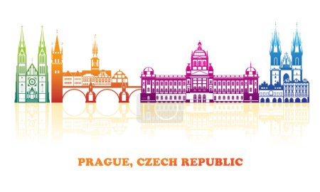 Ilustración de Panorama a todo color de la ciudad de Praga, República Checa - ilustración vectorial - Imagen libre de derechos