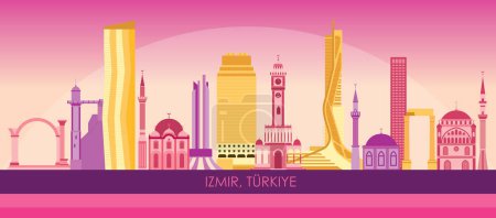 Illustration for Sunset Skyline panorama of city of Izmir, Turkiye - vector illustration - Royalty Free Image