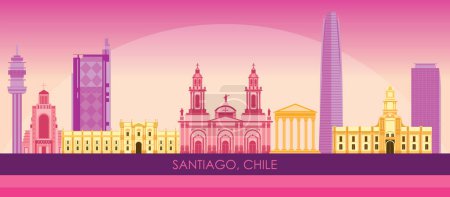 Illustration for Sunset Skyline panorama of city of Santiago, Chile - vector illustration - Royalty Free Image