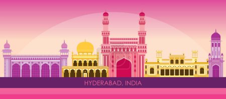 Illustration for Sunset Skyline panorama of city of Hyderabad, India - vector illustration - Royalty Free Image
