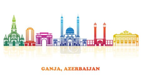 Ilustración de Panorama a todo color de la ciudad de Ganja, Azerbaiyán - ilustración vectorial - Imagen libre de derechos