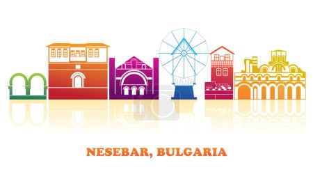 Illustration for Colourfull Skyline panorama of town of Nessebar, Bulgaria - vector illustration - Royalty Free Image