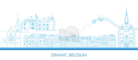 Illustration for Outline Skyline panorama of town of Dinant, Belgium - vector illustration - Royalty Free Image