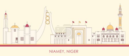 Cartoon Skyline panorama of city of Niamey, Niger - vector illustration