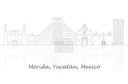 Outline Skyline panorama of city of Merida, Yucatan, Mexico - vector illustration