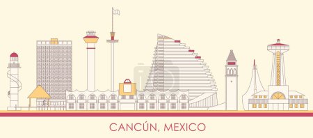 Ilustración de Cartoon Skyline panorama de la ciudad de Cancún, México - vector de ilustración - Imagen libre de derechos