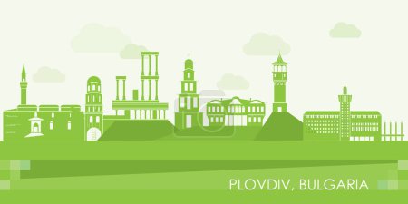 Green Skyline panorama of city of Plovdiv, Bulgaria - vector illustration