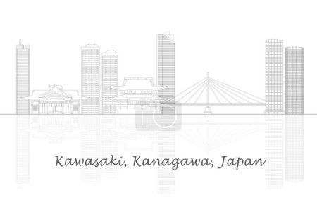 Umriss Skyline-Panorama der Stadt Kawasaki, Kanagawa, Japan - Vektorillustration