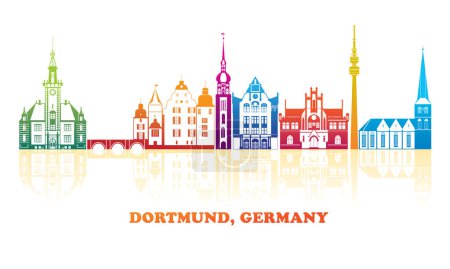 Téléchargez les illustrations : Panorama coloré de la ville de Dortmund, Allemagne - illustration vectorielle - en licence libre de droit