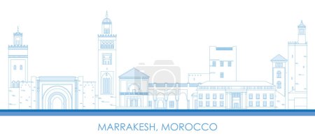Illustration for Outline Skyline panorama of town of Marrakesh, Morocco - vector illustration - Royalty Free Image