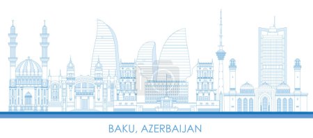 Illustration for Outline Skyline panorama of town of Baku, Azerbaijan - vector illustration - Royalty Free Image