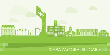 Téléchargez les illustrations : Panorama vert Skyline de la ville de Stara Zagora, Bulgarie illustration vectorielle - en licence libre de droit