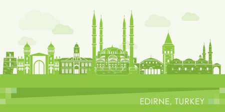 Green Skyline panorama of city of Edirne, Turkey - vector illustration