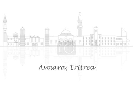 Illustration for Outline Skyline panorama of city of Asmara, Eritrea - vector illustration - Royalty Free Image
