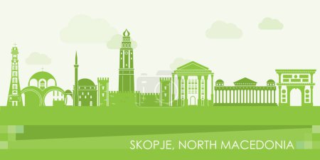 Green Skyline panorama of city of Skopje, North Macedonia - vector illustration