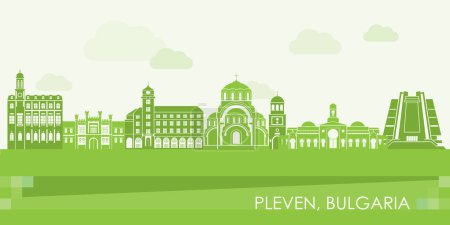 Téléchargez les illustrations : Panorama vert Skyline de la ville de Pleven, Bulgarie illustration vectorielle - en licence libre de droit