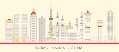 Cartoon Skyline panorama of city of Urumqi, Xinjiang, China - vector illustration