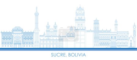Esquema Skyline panorama de la ciudad de Sucre, Bolivia - ilustración vectorial