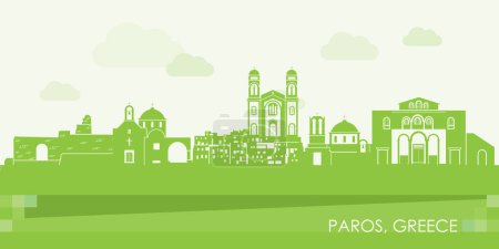 Illustration for Green Skyline panorama of Paros island, Cyclades, Greece - vector illustration - Royalty Free Image