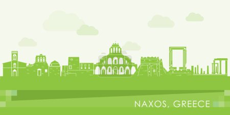 Téléchargez les illustrations : Panorama vert Skyline de Naxos, Îles Cyclades, Grèce - illustration vectorielle - en licence libre de droit