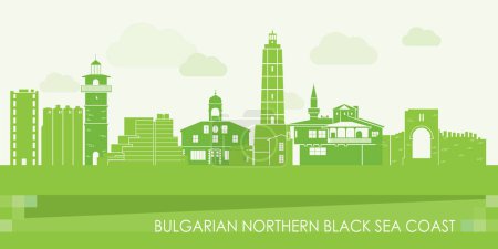 Green Skyline panorama of Bulgarian northern Black sea coast  - vector illustration