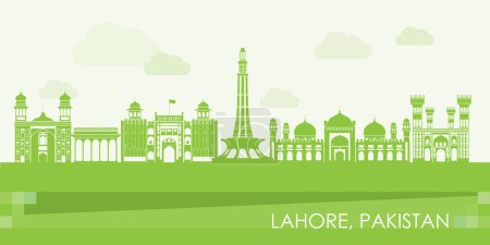 Green Skyline panorama of city of Lahore, Pakistan - vector illustration
