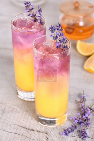 Photo for Limoncello liqueur cocktail with honey lavender syrup - Royalty Free Image