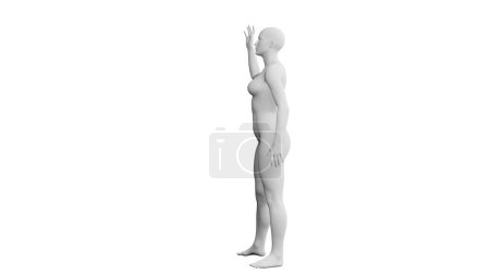 Photo for Beautiful athletic young woman posing isolated on black. Basic mesh, AI, robot. 3d illustration, rendering. Side view - Royalty Free Image