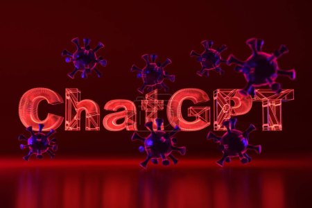 Photo for February 20, 2023- Caen, France: Neon glowing lettering - chatGPT and the virus. Illustration. 3D render. - Royalty Free Image