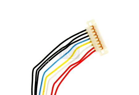 Photo for Colorful color coded wires of connector on white background. - Royalty Free Image