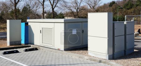 Photo for Low power transformer substations near the  village - Royalty Free Image