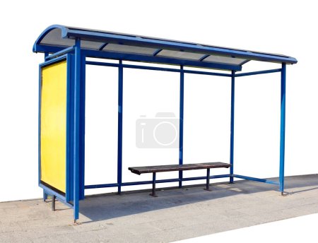 Empty bus stop iand bench. Isolated on white