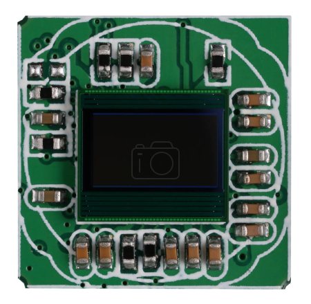 Foto de Chip moderno sensible a la luz para su uso en cámaras y drones. Macros aislados - Imagen libre de derechos