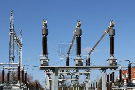 Photo for Three phase high voltage ceramic  insulators - Royalty Free Image