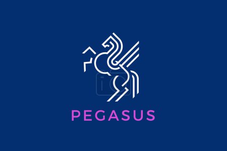 Téléchargez les illustrations : Pegasus Horse Logo Conception abstraite contour linéaire Luxe géométrique style héraldique - en licence libre de droit