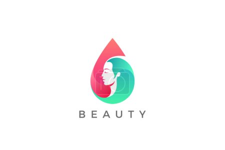 Téléchargez les illustrations : Femme Logo Visage dans Droplet Beauté Spa salon Logo Vector Design Style d'espace négatif - en licence libre de droit