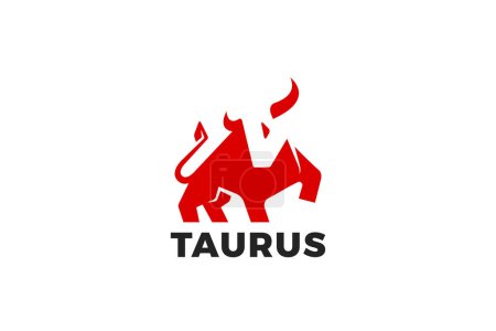 Téléchargez les illustrations : Bull Taurus Ox Logo Géométrique Abstrait Design Silhouette Style d'espace négatif. - en licence libre de droit