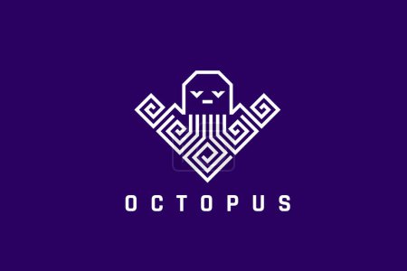 Illustration for Octopus Logo Geometric Design Seafood Restaurant Bar vector template. Squid Kraken Logotype concept icon. - Royalty Free Image