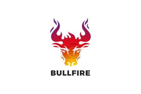 Illustration for Bull Logo Fire Flaming Design vector Steak House template. Taurus Ox Bizon Hell Inferno Logotype concept idea. - Royalty Free Image