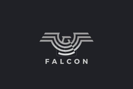 Ilustración de Falcon Logo Wings Plantilla vectorial de diseño heráldico geométrico de lujo. Eagle Hawk Bird Linear Outline Icono de Logotipo Dorado. - Imagen libre de derechos