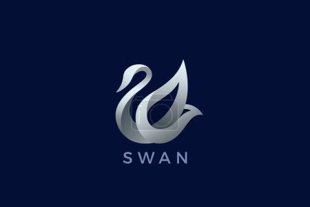 Illustration for Swan Logo Bird Luxury Metallic Design Style Vector Template. Elegant Fashion Jewelry Logotype concept icon. - Royalty Free Image