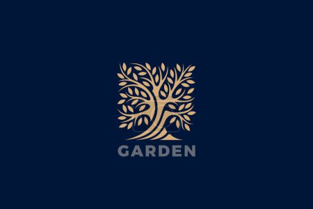 Ilustración de Tree Logo Hojas Abstracto Forma Cuadrada Diseño vector. Garden Oak Plant Icono de Logotipo Concepto de Lujo. - Imagen libre de derechos