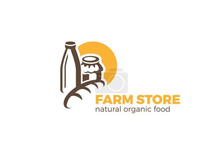Ilustración de Farm Food Market Logo Diseño de vectores. Leche fresca Miel Pan Panadería Logotipo icono concepto vintage estilo. - Imagen libre de derechos