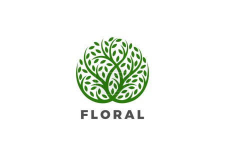 Illustration for Tree Plant Logo Grean Leaves Circle Shape Design vector. Eco Natural Organic Beauty Spa Cosmetics Brand Logotype abstract icon. - Royalty Free Image